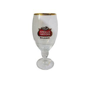 vintage stella artois belgium script clear with gold rim 1 full pint chalice bee